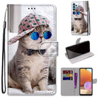 For Samsung Galaxy A32 4G / A32 Lite / Slant Hat Blue Mirror Cat