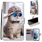 For Samsung Galaxy S21 FE / Slant Hat Blue Mirror Cat