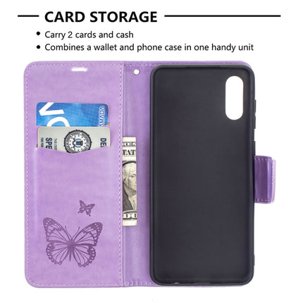 Embossing Two Butterflies Pattern Horizontal Flip PU Leather Case with Holder & Card Slot & Wallet & Lanyard, For Samsung Galaxy A02