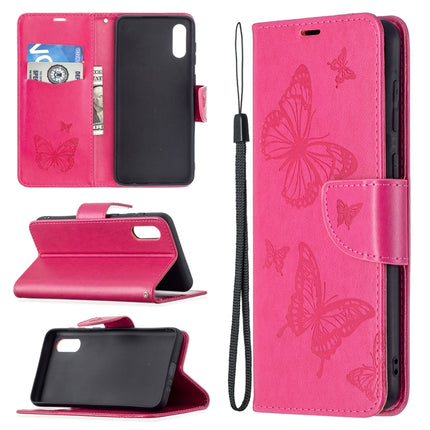 Embossing Two Butterflies Pattern Horizontal Flip PU Leather Case with Holder & Card Slot & Wallet & Lanyard, For Samsung Galaxy A02