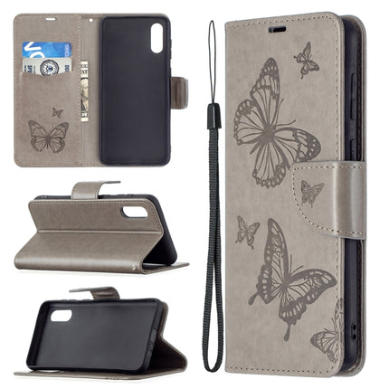 Embossing Two Butterflies Pattern Horizontal Flip PU Leather Case with Holder & Card Slot & Wallet & Lanyard, For Samsung Galaxy A02