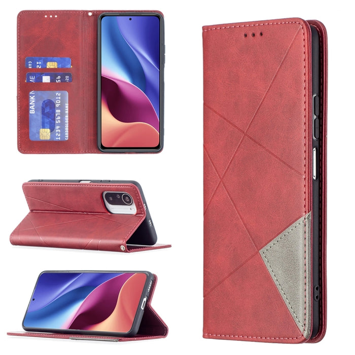 Rhombus Texture Horizontal Flip Magnetic Leather Case with Holder & Card Slots, For Xiaomi Mi 11i / Poco F3 / Redmi K40