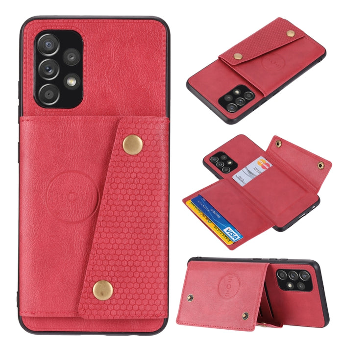 Double Buckle PU + TPU Shockproof Magnetic Protective Case with Card Slot & Holder, For Samsung Galaxy A32 4G