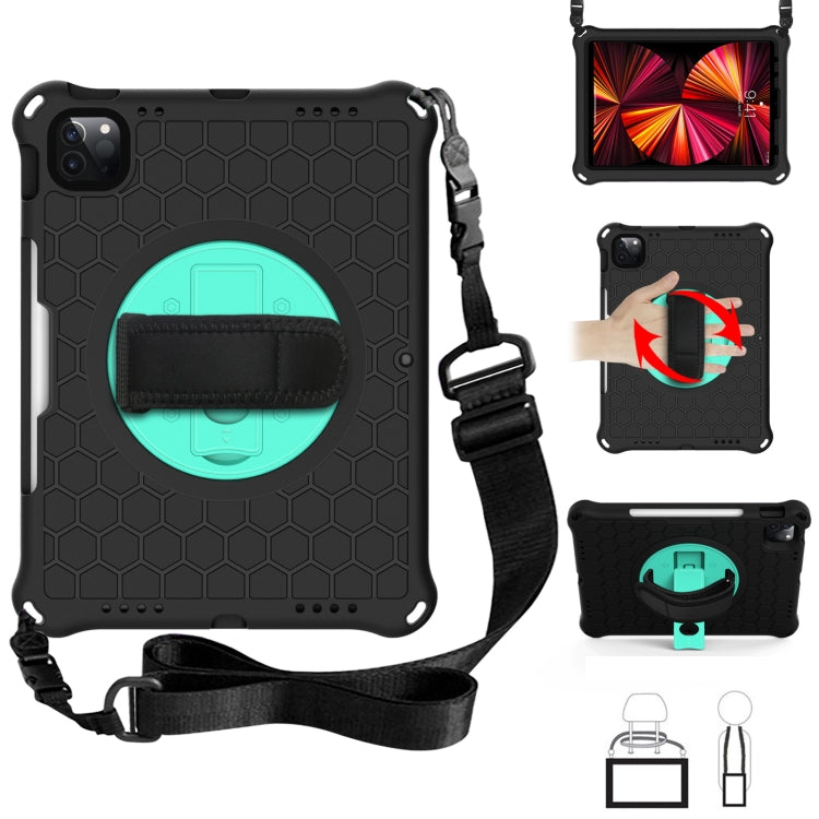 Funda protectora de silicona para PC a prueba de golpes con diseño de panal y rotación de 360 ​​grados, con soporte, correa para el hombro y correa para la mano, para iPad Pro 11 (2021) / (2020) / (2018)