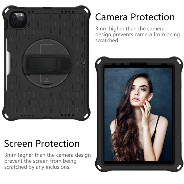 Funda protectora de silicona para PC a prueba de golpes con diseño de panal y rotación de 360 ​​grados, con soporte, correa para el hombro y correa para la mano, para iPad Pro 11 (2021) / (2020) / (2018)