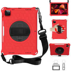 Funda protectora de silicona para PC a prueba de golpes con diseño de panal y rotación de 360 ​​grados, con soporte, correa para el hombro y correa para la mano, para iPad Pro 11 (2021) / (2020) / (2018)