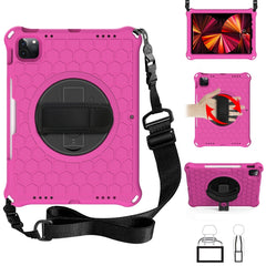 Funda protectora de silicona para PC a prueba de golpes con diseño de panal y rotación de 360 ​​grados, con soporte, correa para el hombro y correa para la mano, para iPad Pro 11 (2021) / (2020) / (2018)