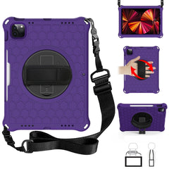 Funda protectora de silicona para PC a prueba de golpes con diseño de panal y rotación de 360 ​​grados, con soporte, correa para el hombro y correa para la mano, para iPad Pro 11 (2021) / (2020) / (2018)