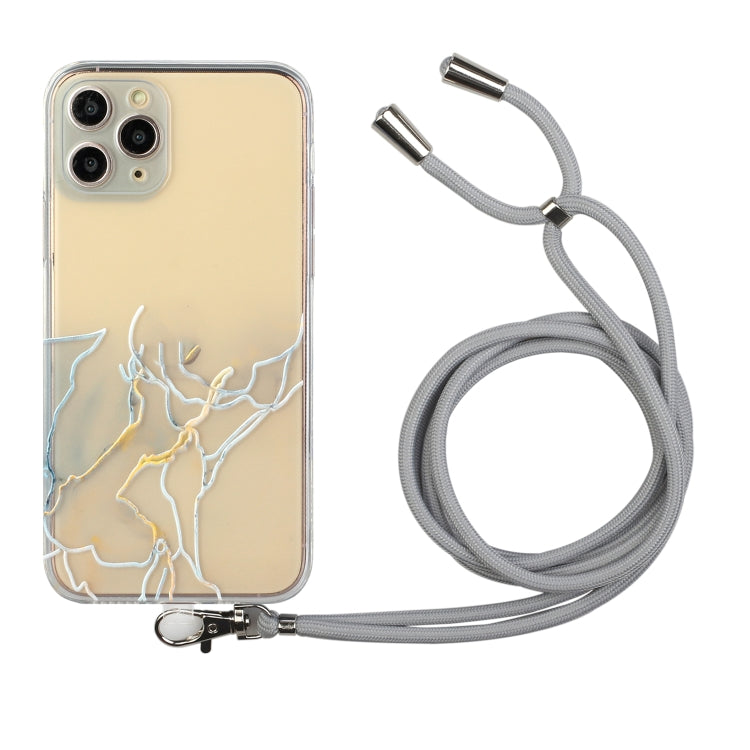 Stoßfeste TPU-Schutzhülle mit hohlem Marmormuster und Umhängeband, für iPhone 12 Mini, für iPhone 12 Pro, für iPhone 12 Pro Max