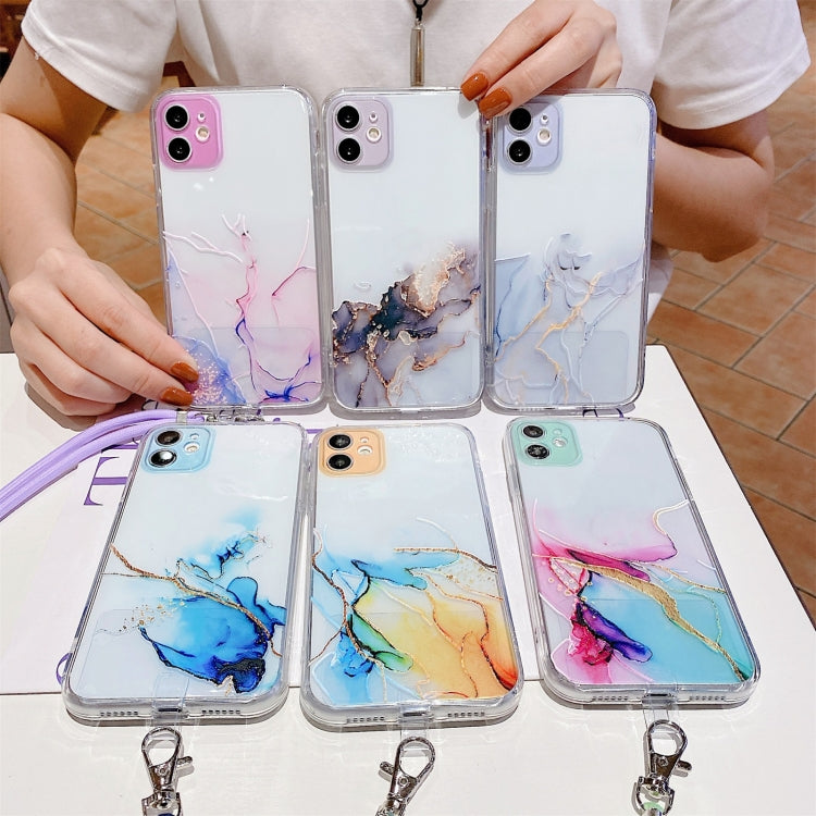 Stoßfeste TPU-Schutzhülle mit hohlem Marmormuster und Umhängeband, für iPhone 12 Mini, für iPhone 12 Pro, für iPhone 12 Pro Max