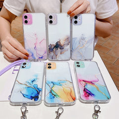 Hollow Marble Pattern TPU Shockproof Protective Case with Neck Strap Rope, For iPhone 12 Pro Max