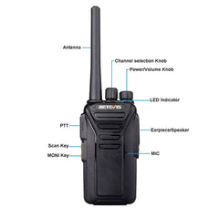 RETEVIS RT27 2W US Frequency 462.5500MHz-467.7125MHz 22CHS FRS Two Way Radio Handheld Walkie Talkie, US Plug, RT27, US Plug