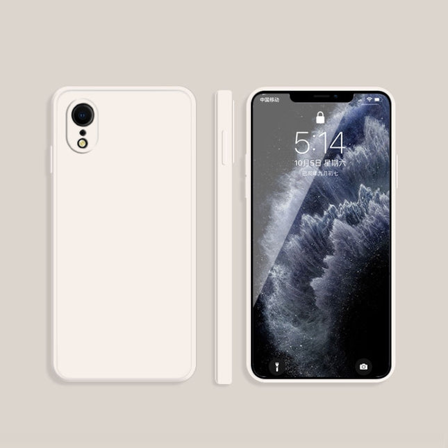 Funda protectora de cobertura total a prueba de caídas con borde recto de silicona líquida de imitación de color sólido para iPhone XS Max, iPhone 11, iPhone 11 Pro