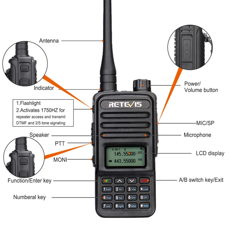 RETEVIS RT85 EU Frequency 136.000-174.000MHz+400.000-470.000MHz 200CHS Dual Band Digital Two Way Radio Handheld Walkie Talkie, RT85 EU Frequency