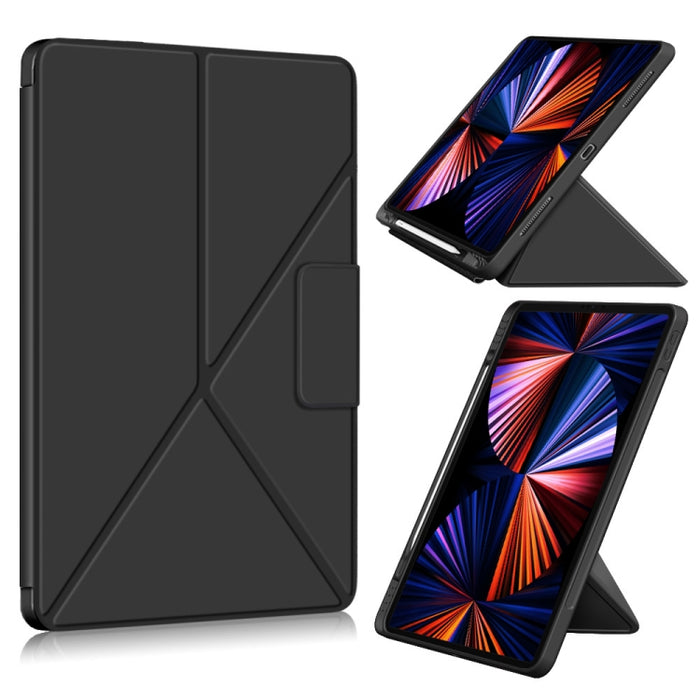 Mehrfach faltbares, horizontales Flip-Case aus PU-Leder mit Stoffstruktur, stoßfest, mit Halterung und Schlaf-/Weckfunktion, für iPad Pro 12.9 2022/2021