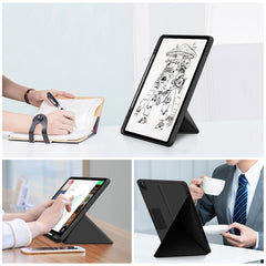 Cloth Texture Multi-folding Horizontal Flip PU Leather Shockproof Case with Holder & Sleep / Wake-up Function, For iPad Pro 12.9 2022 / 2021