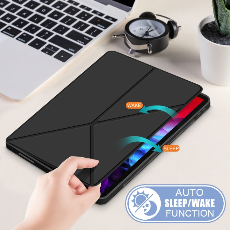 Mehrfach faltbares, horizontales Flip-Case aus PU-Leder mit Stoffstruktur, stoßfest, mit Halterung und Schlaf-/Weckfunktion, für iPad Pro 12.9 2022/2021