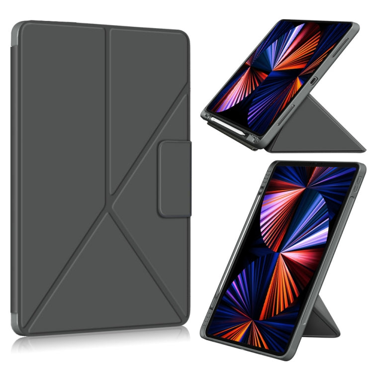 Mehrfach faltbares, horizontales Flip-Case aus PU-Leder mit Stoffstruktur, stoßfest, mit Halterung und Schlaf-/Weckfunktion, für iPad Pro 12.9 2022/2021