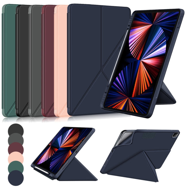 Mehrfach faltbares, horizontales Flip-Case aus PU-Leder mit Stoffstruktur, stoßfest, mit Halterung und Schlaf-/Weckfunktion, für iPad Pro 12.9 2022/2021