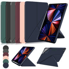 Cloth Texture Multi-folding Horizontal Flip PU Leather Shockproof Case with Holder & Sleep / Wake-up Function, For iPad Pro 12.9 2022 / 2021