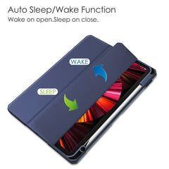Funda abatible horizontal de acrílico TPU + cuero PU con tres pliegues, con soporte, ranura para bolígrafo y función de suspensión/activación, para iPad Pro 11 (2021/2020/2018)