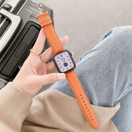 Sewing Thread Lychee Texture Leather Replacement Watchbands, For Apple Watch Ultra 49mm / Series 8&7 45mm / SE 2&6&SE&5&4 44mm / 3&2&1 42mm, For Series 7 41mm / 6 & SE & 5 & 4 40mm / 3 & 2 & 1 38mm