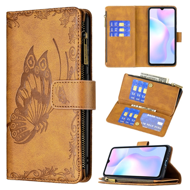 Flying Butterfly Embossing Pattern Zipper Horizontal Flip Leather Case with Holder & Card Slots & Wallet, For Xiaomi Redmi 9A, For Xiaomi Redmi 9C, For Xiaomi Redmi 9, For Xiaomi Redmi Note 10 Pro, For Xiaomi Redmi Note 9 Pro Max