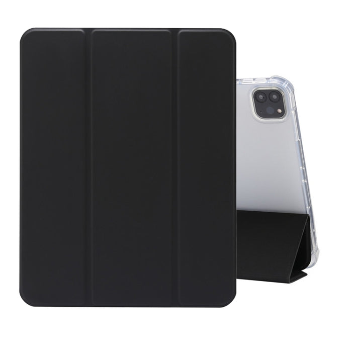 Dreifach faltbare, elektrisch gepresste Hautstruktur, horizontales Flip-Case mit stoßfester, transparenter TPU- und PU-Lederhülle mit Halterung und Stiftschlitz sowie Schlaf-/Weckfunktion, für iPad Pro 11 (2021)