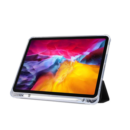 Dreifach faltbare, elektrisch gepresste Hautstruktur, horizontales Flip-Case mit stoßfester, transparenter TPU- und PU-Lederhülle mit Halterung und Stiftschlitz sowie Schlaf-/Weckfunktion, für iPad Pro 11 (2021)