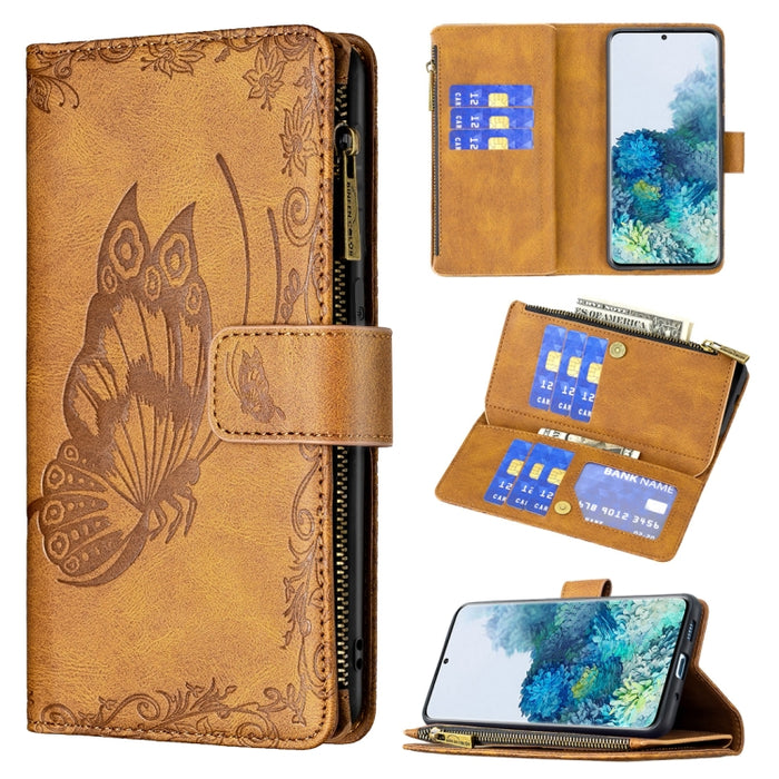 Flying Butterfly Embossing Pattern Zipper Horizontal Flip Leather Case with Holder & Card Slots & Wallet, For Samsung Galaxy S20 Plus, For Samsung Galaxy S20 Ultra, For Samsung Galaxy S21 5G, For Samsung Galaxy S21+ 5G