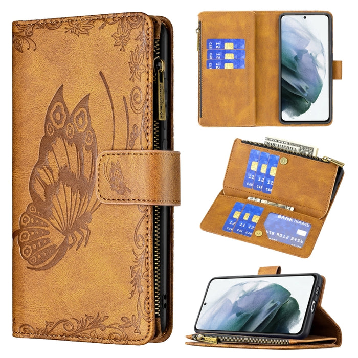 Flying Butterfly Embossing Pattern Zipper Horizontal Flip Leather Case with Holder & Card Slots & Wallet, For Samsung Galaxy S21 Ultra 5G, For Samsung Galaxy S21 FE