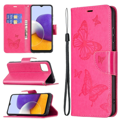 Embossing Two Butterflies Pattern Horizontal Flip PU Leather Case with Holder & Card Slot & Wallet & Lanyard, For Samsung Galaxy A22 5G, For Samsung Galaxy A82 5G