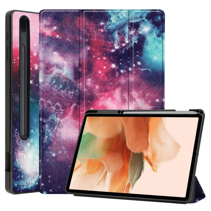 Custer Painted TPU Smart Tablet Leather Case with Sleep / Wake-up Function & 3-Fold Holder & Pen Slot, For Samsung Galaxy Tab S7 Lite T730