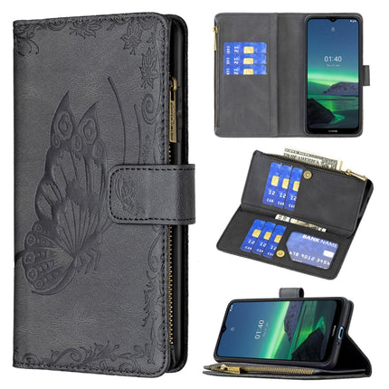 Flying Butterfly Embossing Pattern Zipper Horizontal Flip Leather Case with Holder & Card Slots & Wallet, For Nokia 1.4, For Nokia 3.4