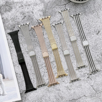 Color Matching Seven Beads Steel Replacement Strap Watchband, For Apple Watch Series 7  41mm / & 6 & SE & 5 & 4 40mm, For Apple Watch Series  7  45mm / & 6 & SE & 5 & 4 44mm