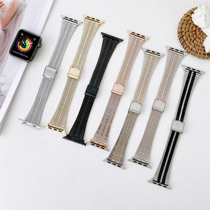 Double Lines Steel Replacement Strap Watchband, For Apple Watch Series 7  41mm / & 6 & SE & 5 & 4 40mm, For Apple Watch Series  7  45mm / & 6 & SE & 5 & 4 44mm