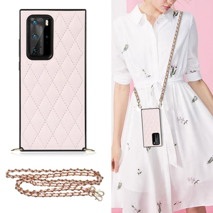Elegant Rhombic Pattern Microfiber Leather +TPU Shockproof Case with Crossbody Strap Chain, For Huawei P40 Pro
