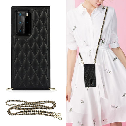 Elegant Rhombic Pattern Microfiber Leather +TPU Shockproof Case with Crossbody Strap Chain, For Huawei P40 Pro