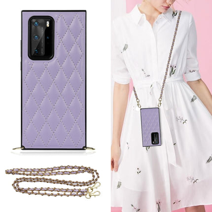 Elegant Rhombic Pattern Microfiber Leather +TPU Shockproof Case with Crossbody Strap Chain, For Huawei P40 Pro