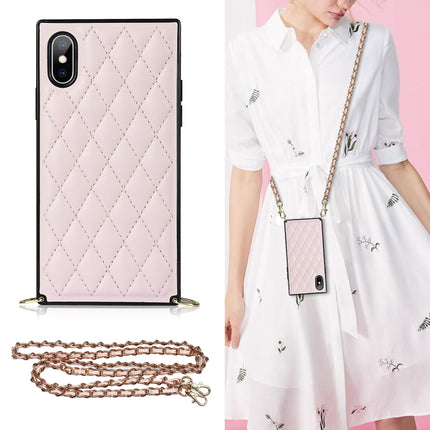 Elegant Rhombic Pattern Microfiber Leather +TPU Shockproof Case with Crossbody Strap Chain, For iPhone XS Max, For iPhone 11, For iPhone 11 Pro, For iPhone 11 Pro Max