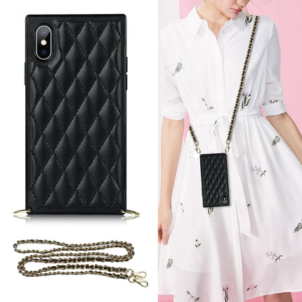 Elegant Rhombic Pattern Microfiber Leather +TPU Shockproof Case with Crossbody Strap Chain, For iPhone XS Max, For iPhone 11, For iPhone 11 Pro, For iPhone 11 Pro Max