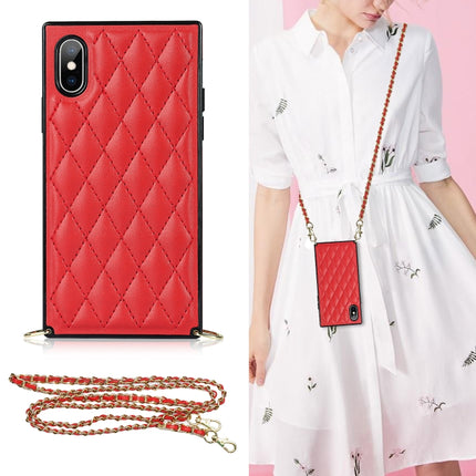 Elegant Rhombic Pattern Microfiber Leather +TPU Shockproof Case with Crossbody Strap Chain, For iPhone XS Max, For iPhone 11, For iPhone 11 Pro, For iPhone 11 Pro Max