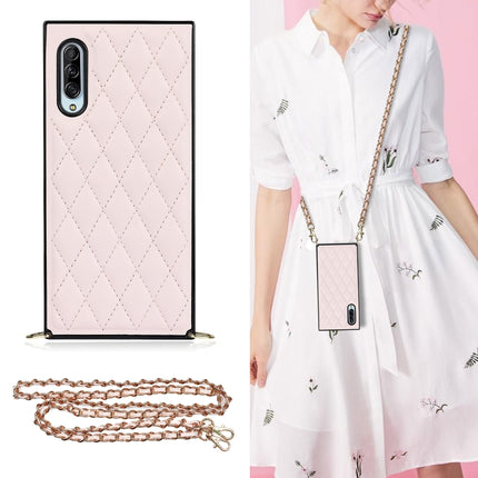 Elegant Rhombic Pattern Microfiber Leather +TPU Shockproof Case with Crossbody Strap Chain, For Samsung Galaxy A90 5G, For Samsung Galaxy Note10+, For Samsung Galaxy Note20 Ultra, For Samsung Galaxy S9+