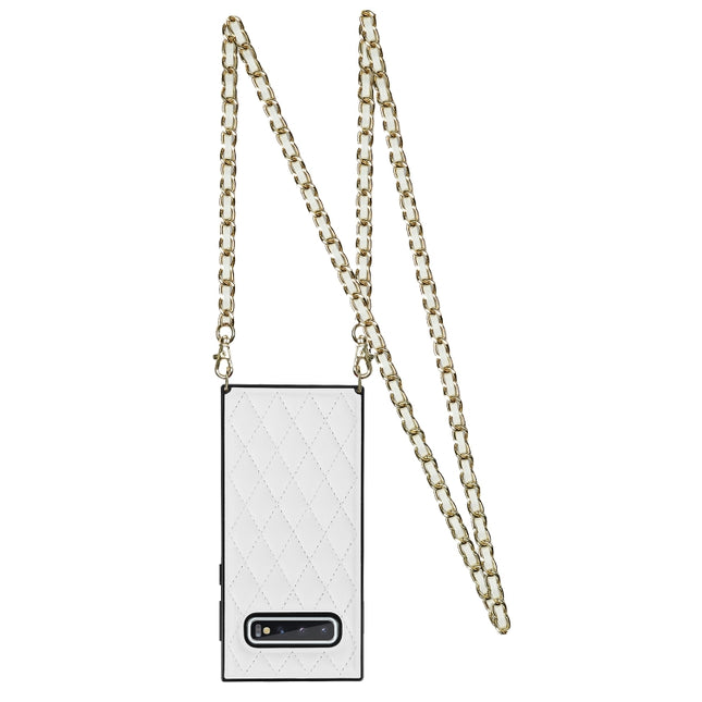 Elegant Rhombic Pattern Microfiber Leather +TPU Shockproof Case with Crossbody Strap Chain, For Samsung Galaxy S10, For Samsung Galaxy S10+, For Samsung Galaxy S10e, For Samsung Galaxy S20 Ultra