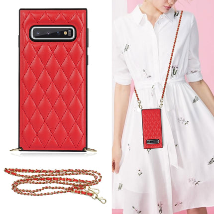 Elegant Rhombic Pattern Microfiber Leather +TPU Shockproof Case with Crossbody Strap Chain, For Samsung Galaxy S10, For Samsung Galaxy S10+, For Samsung Galaxy S10e, For Samsung Galaxy S20 Ultra