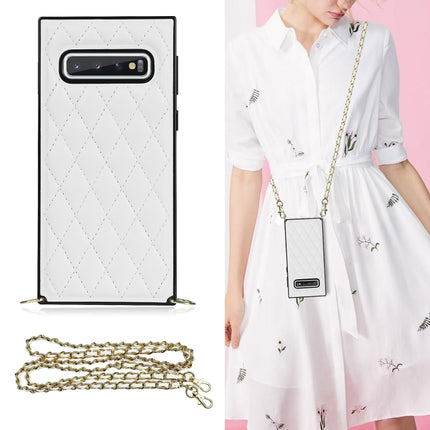 Elegant Rhombic Pattern Microfiber Leather +TPU Shockproof Case with Crossbody Strap Chain, For Samsung Galaxy S10, For Samsung Galaxy S10+, For Samsung Galaxy S10e, For Samsung Galaxy S20 Ultra