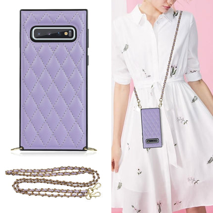 Elegant Rhombic Pattern Microfiber Leather +TPU Shockproof Case with Crossbody Strap Chain, For Samsung Galaxy S10, For Samsung Galaxy S10+, For Samsung Galaxy S10e, For Samsung Galaxy S20 Ultra