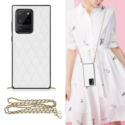 Elegant Rhombic Pattern Microfiber Leather +TPU Shockproof Case with Crossbody Strap Chain, For Samsung Galaxy S10, For Samsung Galaxy S10+, For Samsung Galaxy S10e, For Samsung Galaxy S20 Ultra