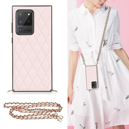 Elegant Rhombic Pattern Microfiber Leather +TPU Shockproof Case with Crossbody Strap Chain, For Samsung Galaxy S10, For Samsung Galaxy S10+, For Samsung Galaxy S10e, For Samsung Galaxy S20 Ultra