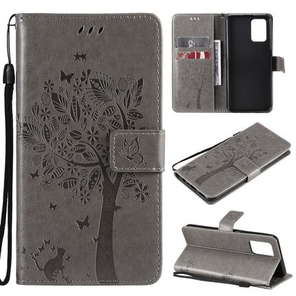 Tree & Cat Pattern Pressed Printing Horizontal Flip PU Leather Case with Holder & Card Slots & Wallet & Lanyard, For LG Stylo 7 5G / 4G, For OPPO F19 / A74 4G